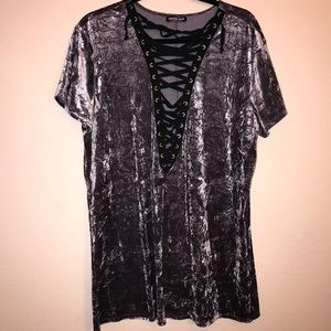Fashion Nova 1x crushed velvet lace up top